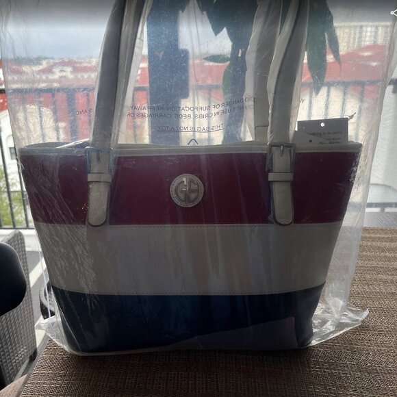 Giani Bernini Rugby Saffiano Red, White & Blue Medium Tote - Picture 6 of 8